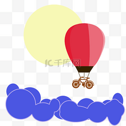 挂着自行车的飞向月亮的热气球