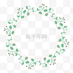 小花环装饰图片_绿叶花朵环形边框装饰