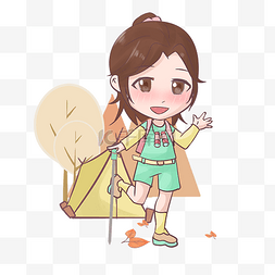 出行卡通小女孩图片_卡通手绘可爱的小女生游玩插画