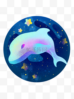 蓝色梦幻海豚夜空海浪幻彩星空明