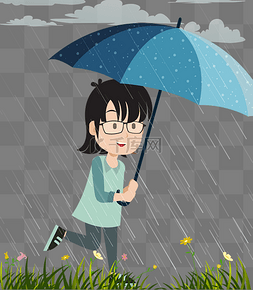 下雨海报图片_手绘下雨打伞的孩子矢量免抠图