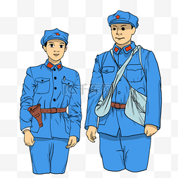 穿军装的图片_长征红军两个穿军装的红军插画