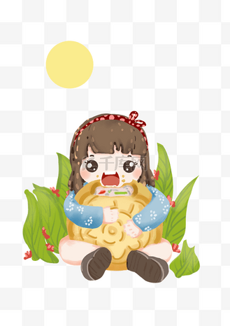 小女孩吃月饼