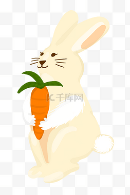 手绘吃萝卜白兔