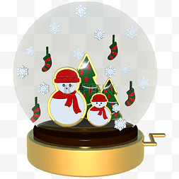 圣诞节圣诞树雪人水晶球下雪场景