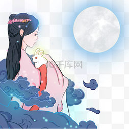 月兔手绘图片_中秋节嫦娥主题手绘插画素材下载