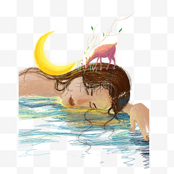 水纹彩色图片_彩色创意女孩梦幻游泳元素