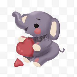 大象插画图片_动物爱心灰色小象大象