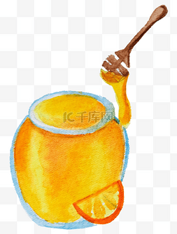 手绘水彩满满的蜂蜜罐插画