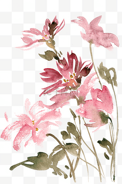 简约水彩手绘花朵图片_鲜艳花组合水彩画PNG免抠素材