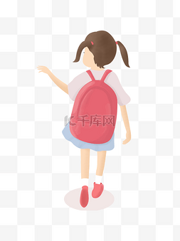 孩童背书包背影元素设计