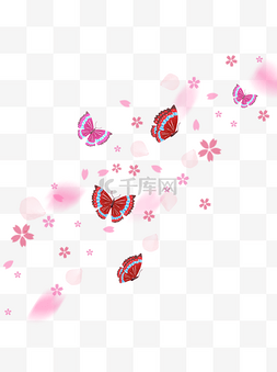 漂浮粉色清新混合蝴蝶树叶花瓣装