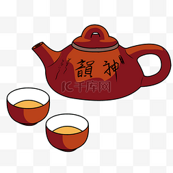 手绘红色茶壶