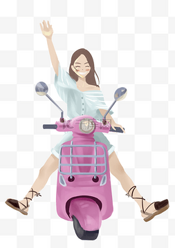 自驾旅游图片_假期女孩骑电动自驾游