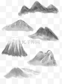 山水笔触图片_水墨山水简约线性黑色国画古风墨