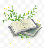 两本图书和绿色植物