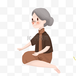 满头白发图片_带着老花镜盘腿坐着的奶奶