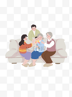 一家人坐沙发图片_坐在沙发上哄小孩的一家人卡通元