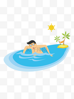 夏日旅游游泳手绘卡通元素