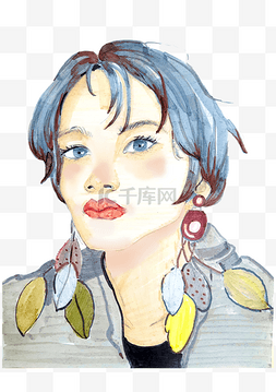 日系小清新个性女青年免抠插画头