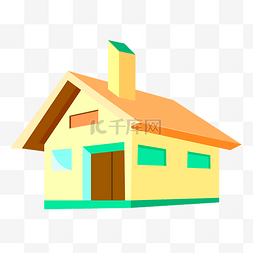 卡通立体房子图片_黄色2.5D小房子插画