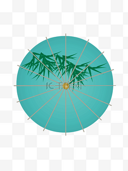 中国风元素伞图片_可商用中国风蓝色竹叶花伞