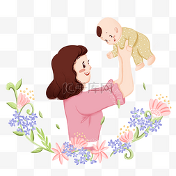 母亲节母爱母婴花朵温情PNG