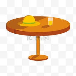 沙滩大海海报图片_矢量卡通圆桌上的帽子和果汁免抠