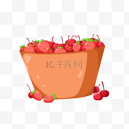 水果盆图片_卡通水果草莓樱桃盆