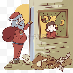 圣诞帽小朋友图片_手绘卡通圣诞节送礼物