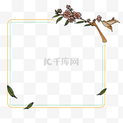 糖果色黄色图片_桃花枝和黄色飞鸟可爱简约彩色边