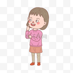 简笔画人图片_人物想问题少女