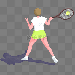 简约运动小清新图片_打网球运动主题插画