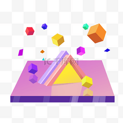彩色漂浮三角形图片_漂浮立体几何形元素