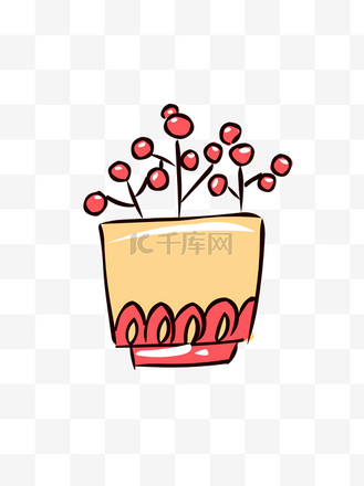 手绘花简笔画风格可爱卡通紫色小盆栽