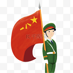 军装图片_绿色的军装的红旗手绘设计