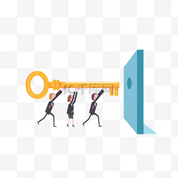 开宝箱的钥匙图片_开锁的合作团队插画
