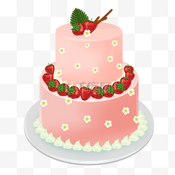 粉色卡通生日素材图片_粉色草莓奶油蛋糕