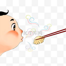 手绘新年饺子图片_卡通手绘插画可爱小男孩吃饺子