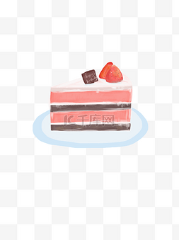 手绘草莓三角蛋糕可商用元素