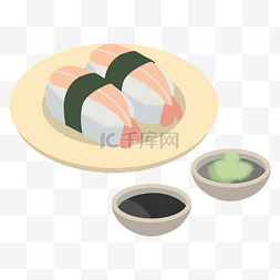 日本寿司盘子图片_一盘美味寿司和蘸酱