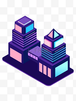 25d蓝紫色夜晚梦幻霓虹科技城市