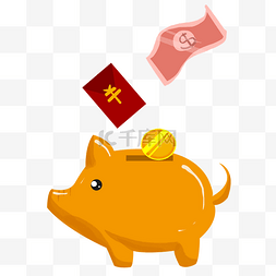 金钱猪图片_手绘金猪和钱币