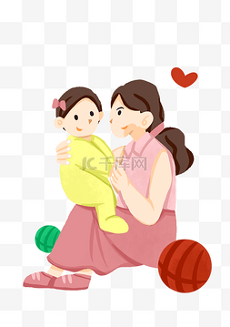 手绘母婴抱着的孩子插画