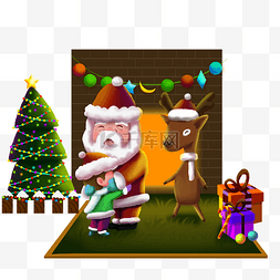 主题传统节日图片_圣诞节主题圣诞老人与麋鹿