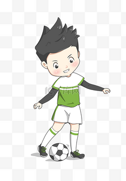 足球绿色图片_手绘卡通踢足球男学生