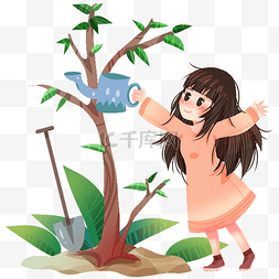 春运浇树的小女孩
