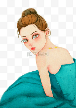 浪漫唯美画面图片_蓝色系美少女插画