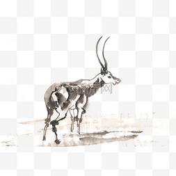 戈壁滩上的藏羚羊水墨画PNG免抠素