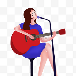 演奏插画图片_奏吉他的气质少女插画